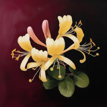 Long, curling yellow and cream honeysuckle flowers