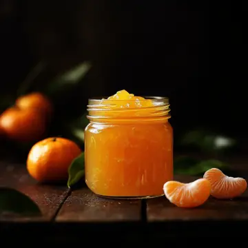 A jar of orange marmalade beside mandarins