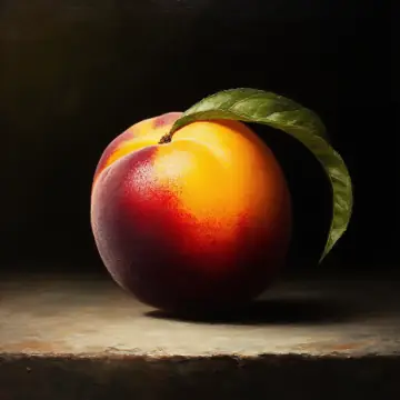 A nectarine with a leaf