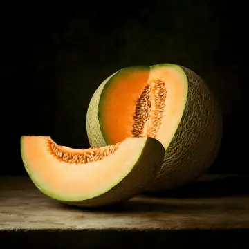 A cantaloupe melon cut open