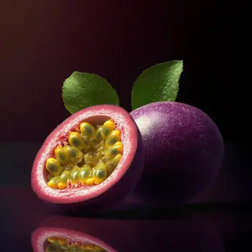 Passion fruits, one cut open