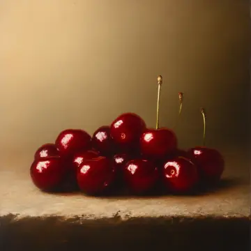 A small pile of bright red sour cherries