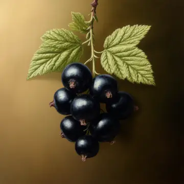 A sprig of blackcurrants with leaves