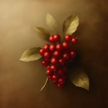 A sprig of small red berries with leaves