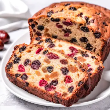 Slices of fruitcake studded with dried fruit