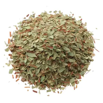 A heap of dried, crumbled eucalyptus leaves