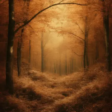 An autumn forest path covered in fallen leaves