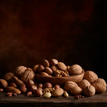 Mixed nuts in and around a bowl
